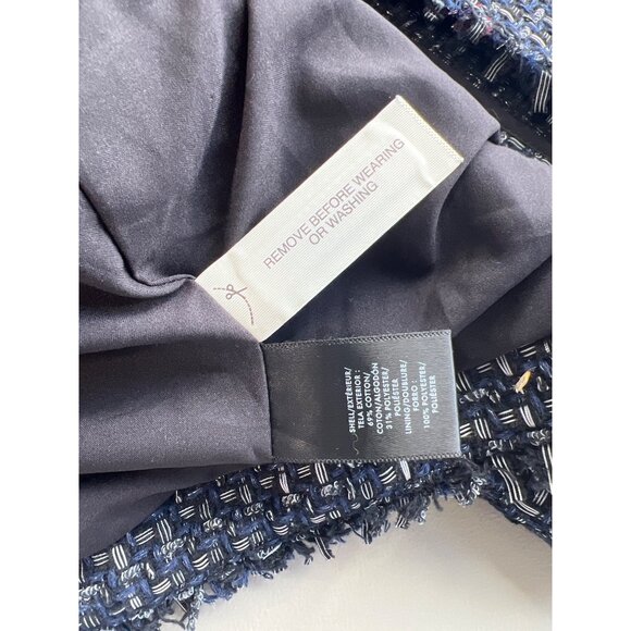 Ann Taylor Tweed Ruffle Fringe Coat Women M Navy Blue Career Academia Preppy NEW - Picture 7 of 9